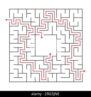 Il gioco educativo per bambini trova la strada giusta. Il labirinto è un puzzle. Illustrazione vettoriale in bianco e nero. Libro da colorare. Illustrazione Vettoriale