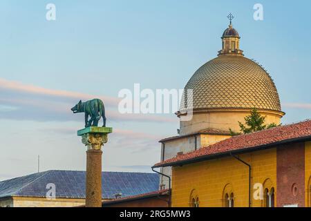 Il lupo Capitolino o Lupa Capitolina è una scultura in bronzo nei pressi della Torre Pendente di Pisa Foto Stock