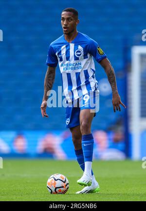 Brighton e Joao Pedro di Hove Albion in azione durante la partita amichevole pre-stagionale all'Amex Stadium, Brighton e Hove. Data foto: Domenica 6 agosto 2023. Foto Stock