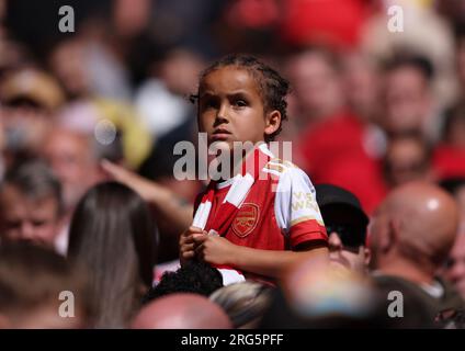 Londra, Regno Unito. 6 agosto 2023. Tifoso dell'Arsenal durante la partita fa Community Shield al Wembley Stadium di Londra. Il credito fotografico dovrebbe leggere: Paul Terry/Sportimage Credit: Sportimage Ltd/Alamy Live News Foto Stock