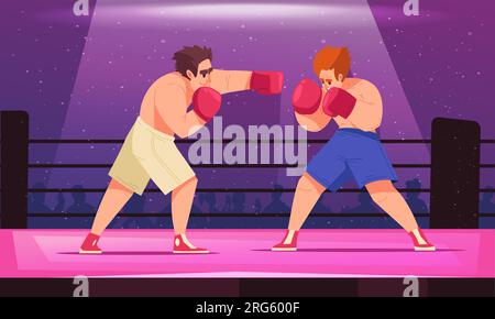 Concetto di pugilato colorato due combattenti combattono l'uno contro l'altro nell'illustrazione vettoriale del ring Illustrazione Vettoriale
