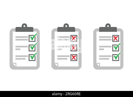 set di icone dell'elenco di controllo degli appunti semplice segno di spunta segno di spunta insieme di vettori isolato su sfondo bianco Illustrazione Vettoriale