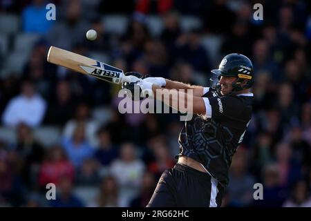 Manchester, Regno Unito. 7 agosto 2023. Paul Walter del Manchester Originals in azione durante il Hundred Match Manchester Originals vs Birmingham Phoenix a Old Trafford, Manchester, Regno Unito, 7 agosto 2023 (foto di Conor Molloy/News Images) a Manchester, Regno Unito il 7 agosto 2023. (Foto di Conor Molloy/News Images/Sipa USA) credito: SIPA USA/Alamy Live News Foto Stock