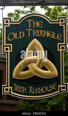 L'insegna Old Triangle Irish Alehouse su Prince St nel centro di Halifax, nuova Scozia Foto Stock