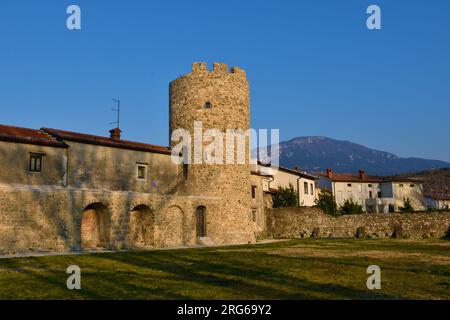 Rovine di Castra ad Fluvium Frigidum fortezza tardo romana ad Ajdovscina, Primorska, Slovenia Foto Stock