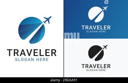 Logo agenzia di viaggio Design Flying Plane Travel Destination logotipo Illustrazione Vettoriale