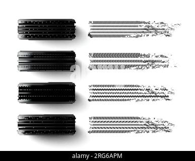 Pneumatici per auto con diversi motivi di protezione del battistrada set monocromatico realistico isolato su sfondo bianco illustrazione vettoriale Illustrazione Vettoriale