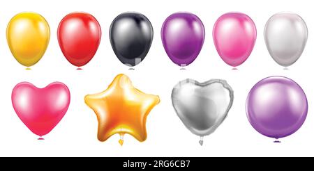 Palloncini aerei per feste e celebrazioni set di colori realistici isolati su sfondo bianco illustrazione vettoriale Illustrazione Vettoriale