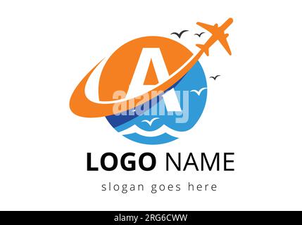 Lettera iniziale A con logo di viaggio. Modello di design del logo Air, Airline, Airplane and Travel. Illustrazione Vettoriale