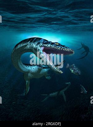 Plesiosaurus, rettile preistorico, pesciolino. Foto Stock