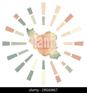 Iran Sunburst. Razze a righe basse e mappa del paese. Elegante illustrazione vettoriale. Illustrazione Vettoriale