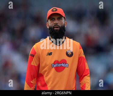 Manchester, Regno Unito. 7 agosto 2023. Moeen Ali di Birmingham Phoenix durante il Hundred Match Manchester Originals vs Birmingham Phoenix a Old Trafford, Manchester, Regno Unito, 7 agosto 2023 (foto di Conor Molloy/News Images) a Manchester, Regno Unito il 7 agosto 2023. (Foto di Conor Molloy/News Images/Sipa USA) credito: SIPA USA/Alamy Live News Foto Stock