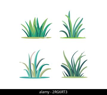 Serie di illustrazioni vettoriali piatte per erba Illustrazione Vettoriale