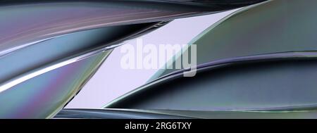 Sfondo di un'immagine di rendering 3D elegante e moderna con curve sottili che disegnano curve sulla rifrazione del vetro color arcobaleno scuro. 3d di alta qualità Foto Stock