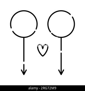 Segno dell'uomo, simbolo maschile di Marte, amore gay, icona della linea nera vettoriale Illustrazione Vettoriale