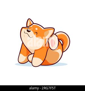 Happy shiba inu, personaggio carino da compagnia kawaii con un'espressione giocosa, che si gratta l'orecchio con una zampa. L'affascinante scena vettoriale cattura la natura accattivante dei nostri amici pelosi Illustrazione Vettoriale