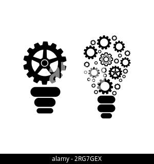 Icona dell'innovazione vettoriale. Lampadina e ingranaggio all'interno. Elemento grafico di qualità superiore. Segno moderno, pittogramma lineare, simbolo di contorno, sottile semplice Illustrazione Vettoriale