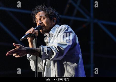 Tananai durante la sua esibizione allo Zoo Music Fest di Pescara, il 7 agosto 2023. (Foto di Marco Zac/NurPhoto) credito: NurPhoto SRL/Alamy Live News Foto Stock