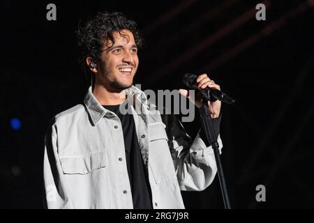 Tananai durante la sua esibizione allo Zoo Music Fest di Pescara, il 7 agosto 2023. (Foto di Marco Zac/NurPhoto) credito: NurPhoto SRL/Alamy Live News Foto Stock