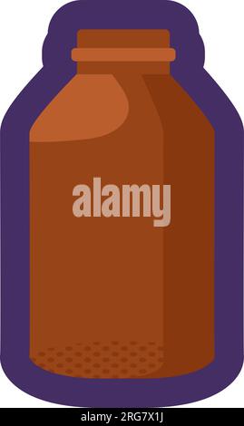 Contenitore in vetro marrone per la conservazione di farmaci e pillole. Articolo medico non utilizzato per lo smaltimento. Riciclaggio di prodotti industriali. Semplice cartone animato ou Illustrazione Vettoriale
