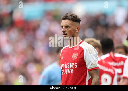Londra, Regno Unito. 6 agosto 2023. Ben White (A) alla partita fa Community Shield Arsenal contro Manchester City tenutasi il 6 agosto 2023 al Wembley Stadium di Londra, Regno Unito. Credito: Paul Marriott/Alamy Live News Foto Stock