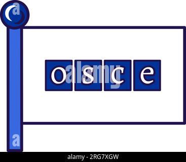 Bandiera OSCE su asta per la registrazione di eventi solenni, incontri con ospiti stranieri. Organizzazione per la sicurezza e la cooperazione nell'unione europea. Semplice vect Illustrazione Vettoriale