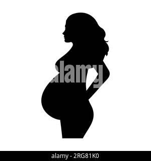 Silhouette donna incinta su sfondo bianco. Illustrazione isolata. Foto Stock