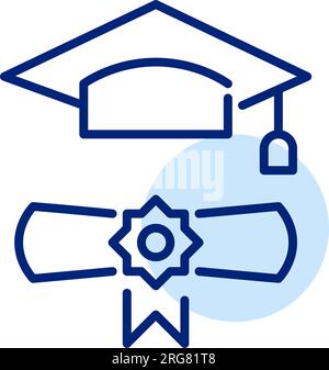 Cappello e rotolo per mortaio. Ottenere la laurea universitaria. Icona Pixel Perfect Illustrazione Vettoriale