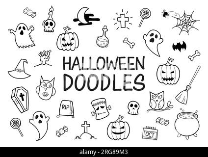 Icone disegnate a mano per Halloween. Illustrazione vettoriale Illustrazione Vettoriale