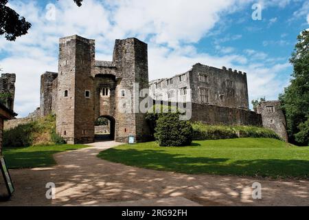 Parte delle rovine del Berry Pomeroy Castle vicino a Totnes nel Devon. Molti lavori di costruzione furono intrapresi nel corso del XV e XVI secolo, ma l'edificio fu abbandonato nel 1700, e si ritiene che sia infestato. Foto Stock