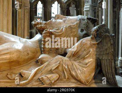 Effigie sulla tomba di re Edoardo II nella cattedrale di Gloucester, Gloucestershire. Foto Stock