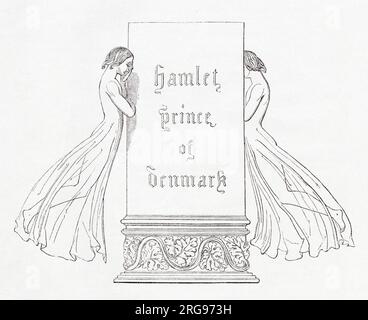 Illustrazione di Kenny Meadows ad Amleto, Principe di Danimarca, di William Shakespeare. Pagina del titolo. Foto Stock