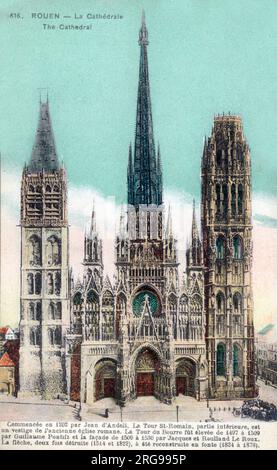 Facciata ovest della cattedrale di Notre-Dame, Rouen. La chiesa era l'edificio più alto del mondo dal 1876-1880 con un'altezza di 151 m. Foto Stock