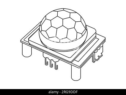 Un'illustrazione dettagliata di un sensore di movimento PIR (Passive Infrared) isolato su uno sfondo bianco. Utilizzato nel rilevamento del movimento nei sistemi di sicurezza. Foto Stock