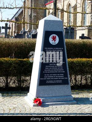 Memoriale al 1st BN Royal Welsh Fusiliers, Zandvoorde Foto Stock
