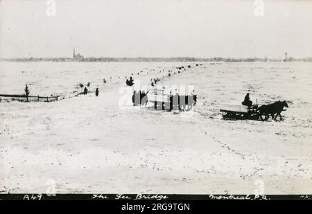 Attraversamento del Ponte di ghiaccio sul fiume San Lorenzo, Montreal, provincia del Quebec, Canada. Foto Stock
