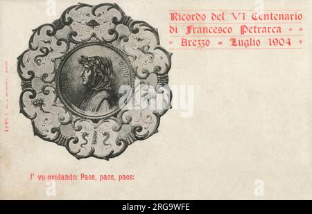 Francesco Petrarca (Petrarca) (1304-1374) - studioso e poeta aretino durante il primo Rinascimento italiano, e uno dei primi umanisti. Cartolina pubblicata nel 1904 per commemorare il 600th° anniversario della sua nascita (Petrarca nacque nella città toscana di Arezzo il 20 luglio 1304). Foto Stock