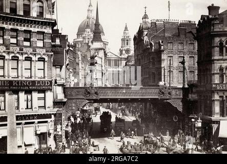 Fotografia vintage del 19th° secolo: Ludgate Circus e St Paul's Cathedral, Londra Foto Stock