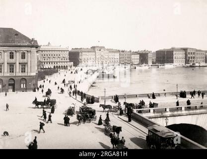 Stoccolma Svezia vista della città verso il Naationalmuseum, museo nazionale. Vintage 19th ° secolo fotografia. Foto Stock