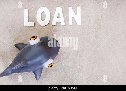 Squali solitari. La parola prestito con lo squalo giocattolo in grigio Foto Stock