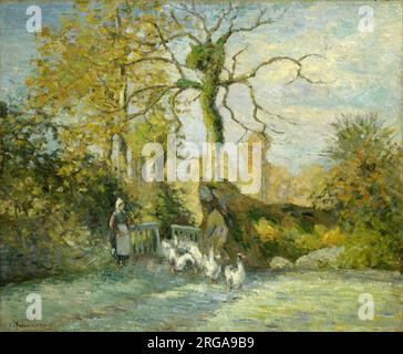 The Goose Girl at Montfoucault (White Frost) 1875 di Camille Pissarro Foto Stock