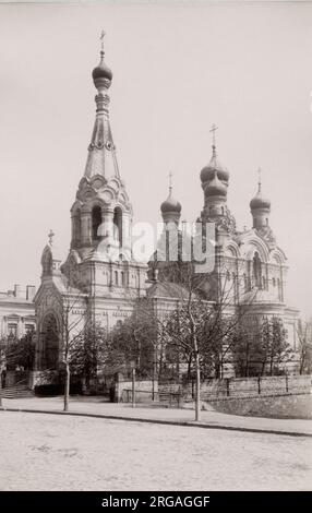 Foto d'epoca del XIX secolo: Il San Simeone della meravigliosa Chiesa di montagna è una chiesa ortodossa russa nella città tedesca di Dresda. Foto Stock