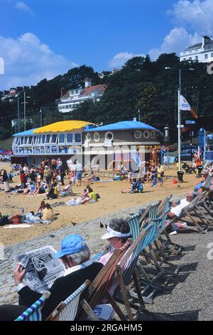 Il Three Shells Cafe e la spiaggia. Southend.Essex.England.anni '1990 Foto Stock