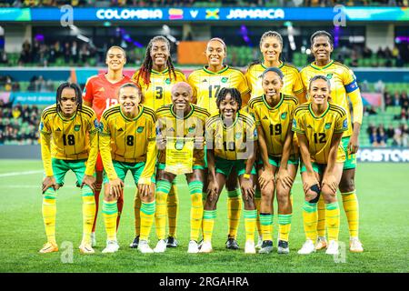 Melbourne, Victoria, Australia. 8 agosto 2023. MELBOURNE, AUSTRALIA - 08 AGOSTO: Foto della squadra giamaicana prima di giocare in Colombia alla Coppa del mondo femminile FIFA Australia e nuova Zelanda 2023 al Melbourne Rectangular Stadium l'8 agosto 2023 (immagine di credito: © Chris Putnam/ZUMA Press Wire) SOLO PER USO EDITORIALE! Non per USO commerciale! Foto Stock