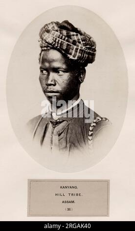 Il popolo indiano: Una serie di illustrazioni fotografiche, con Letterpress descrittiva, delle razze e delle tribù indù - pubblicato nel 1860 sotto ordine del viceré, Lord Canning - Kanyang Hill Tribe, Assam, giovane uomo. Foto Stock