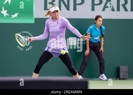 Aliaksandra Sasnovich visto in azione durante il primo round match BNP Paribas Warsaw Open - WTA 250 tra Aliaksandra Sasnovich (Bielorussia) e Karolina Muchova (Repubblica Ceca) a Varsavia. Punteggio finale; Aliaksandra Sasnovich 1:2 (6:4, 6:7, 3:6) Karolina Muchova Foto Stock