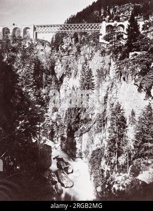 Fotografia d'epoca del XIX secolo - San Gottardo, Ponte superiore, Svizzera Foto Stock