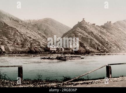 Vintage 19 ° secolo / 1900 Fotografia: Boppard sul fiume Reno, Germania. Foto Stock