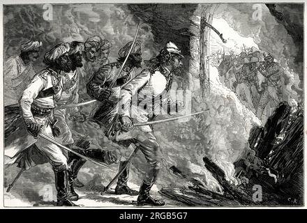 Il successo dell'attacco del tenente William Alexander Kerr contro i ribelli a Kolhapur, 10 agosto 1857, Mutiny indiano Foto Stock