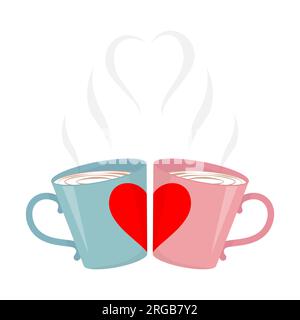 Due tazze di caffè. Amore. forma del cuore Illustrazione Vettoriale